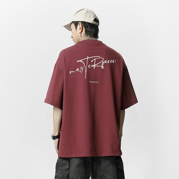 NATURE草寫字母植絨膠條圓領短袖T恤 / 男女適穿 / 11色 / M-3XL【QTJMT7181】