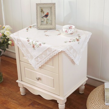 唯米 5154棉紗繡蕾絲床頭柜蓋巾布藝電視柜斗柜防塵罩套多用蓋巾