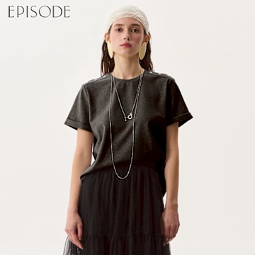 EPISODE - 百搭舒適圓領正肩折邊短袖棉T恤152603（黑）