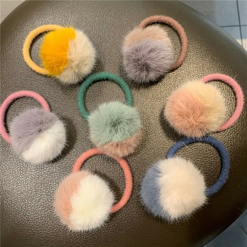 超可愛甜美雙色彩色毛球發圈ins毛絨絨頭繩少女丸子頭繩韓國發飾
