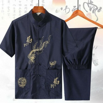 【巴黎精品】現貨+預購 新中式唐裝套裝中國風襯衫短袖上衣長褲休閒男裝-龍圖男裝3色a1kr19