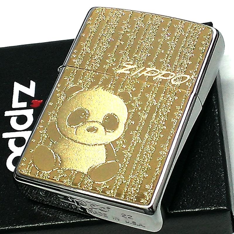 ZIPPO パンダ かわいい ジッポ ライター ゴールド メタルプレート 可愛い 動物 レディース メンズ ギフト プレゼント