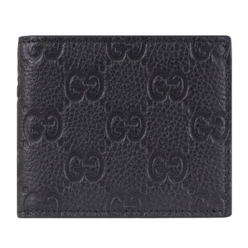 GUCCI 835001 GG LOGO 標誌壓花皮革對開8卡短夾.黑
