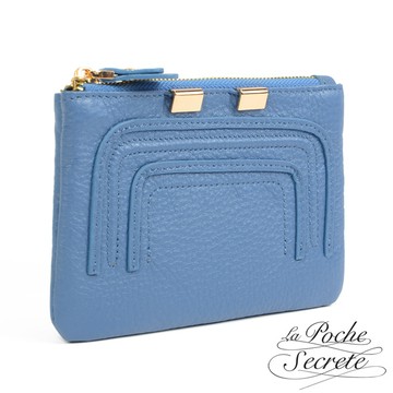 La Poche Secrete 簡約真皮實用零錢包鑰匙包-天空藍