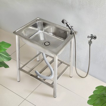 大型不鏽鋼水槽62x46(附雙用三段蓮蓬頭組) HS62-D32