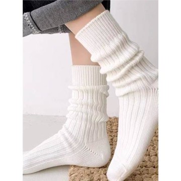 粗線襪子女中筒純色純棉春秋款余文樂男士長襪冬季日系運動堆堆襪