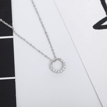 925純銀項鍊 鑲鑽吊墜-時尚簡約圈圈百搭情人節生日禮物女飾品73gy76【獨家進口】【米蘭精品】