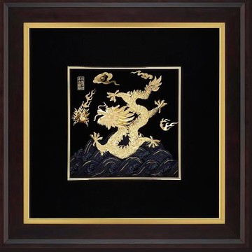 【開運陶源】金箔畫 黃金畫純金 ~祥龍獻瑞(右幅) 飛黃騰達純金龍
