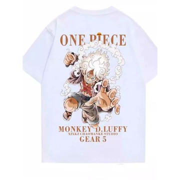倉石一樹潮牌海賊王五檔2025夏季卡通短袖T恤男白色港風街頭嘻哈