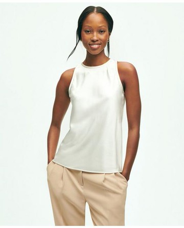 Brooks Brothers Women's Cutaway Blouse in Stretch Silk | White | Size 12