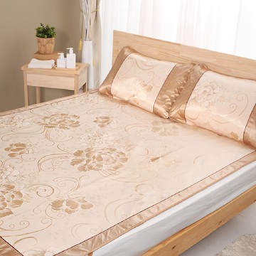 Cotton Field 棉花田傢飾 提花冰絲藤蓆 吸汗透氣  180 x 186cm + 枕套 50 x 75cm  富貴牡丹  涼感墊 + 涼感枕組