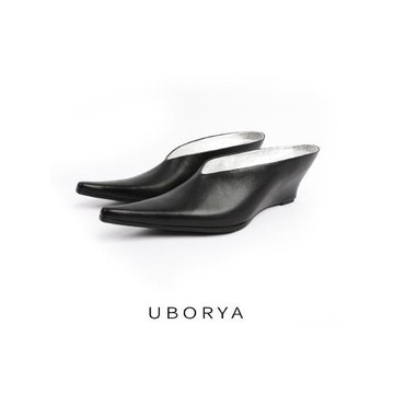 UBORYA設計師原創/Minimal 2t/尖頭坡跟包頭高跟涼拖女極簡幾何