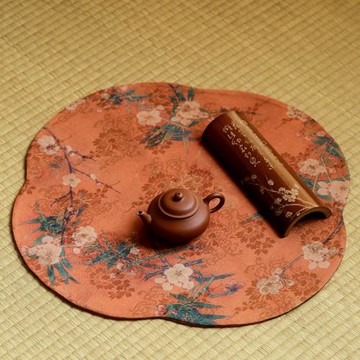 香云紗鍛面茶席海棠茶墊功夫茶道配件隔熱墊中式復古