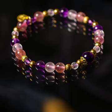 春日 // C1212紫水晶草莓粉晶手鍊 (13~19CM)