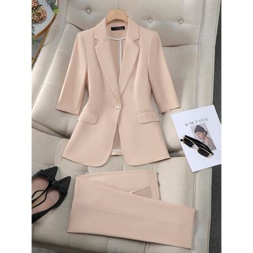 中袖西裝套裝女春夏薄款氣質女神范小個子職業裝高級感西服工作服