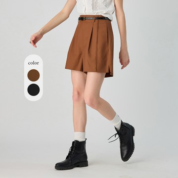OUWEY歐薇 無腰頭抓摺A字短褲(兩色；S-L)3242122407