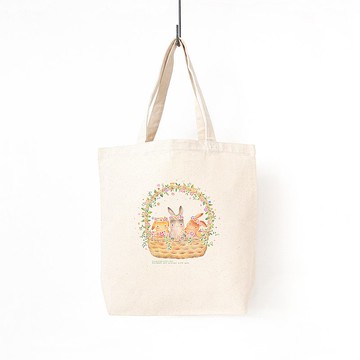 一起散步去。可收納 A4 尺寸。托特包 花籃裡的兔子們 TB-403