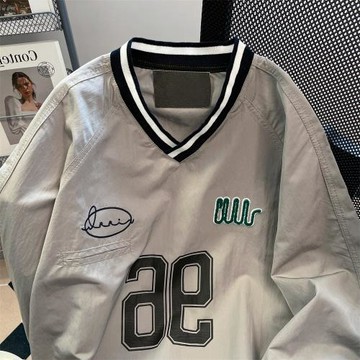 美式潮牌休閑運動v領棒球衛衣男女春秋ins港風高級感撞色上衣外套