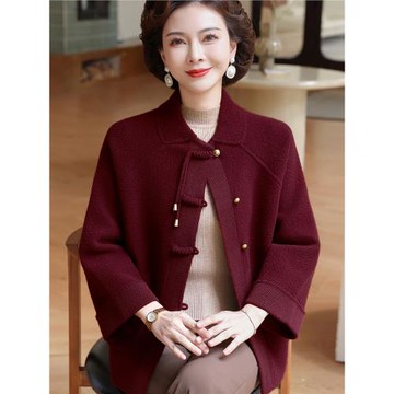 媽媽秋裝外套洋氣高貴上衣2025新款中老年人女士秋冬短款呢子開衫