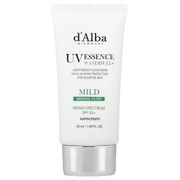 d'Alba, UV Essence Waterfull+ 抗曬霜，溫和礦物過濾劑，SPF 50，1.69 液量盎司（50 毫升）
