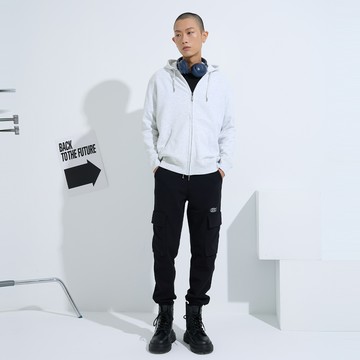 大大大口袋休閒運動縮口褲(黑色)-男