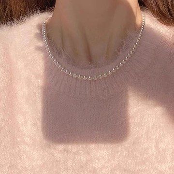法式澳白仿珍珠項鏈女款高級感輕奢小眾鎖骨鏈氣質疊戴頸鏈配飾