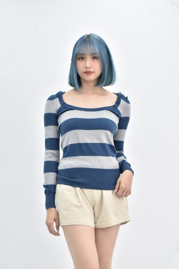 (S) moma 條紋連帽藍色長袖上衣