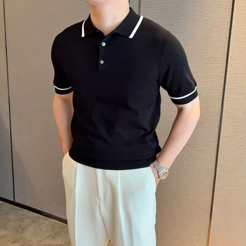 翻領短袖polo衫 潮牌夏季t恤韓版緊身潮流2025新款百搭體恤上衣