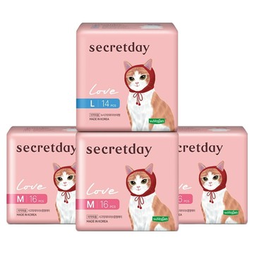 secretday 韓國原裝進口 Love系列 衛生棉組合包 中型 16片 x 3包 + 大型 14片 x 1包  中型 + 大型  1組