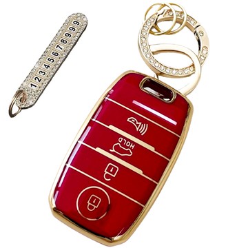 AB 高級TPU汽車鑰匙包 + 數字鑰匙圈組合  AK-02  深紅色
