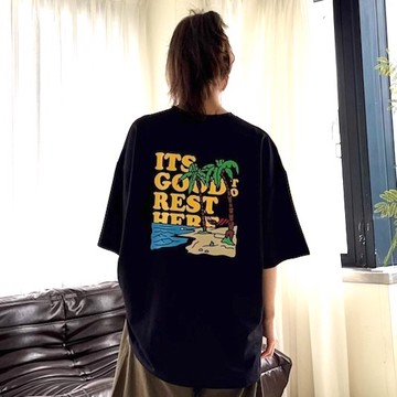 【AMERO】男裝 女裝 短袖圓領Ｔ恤 渡假風印花 情侶裝