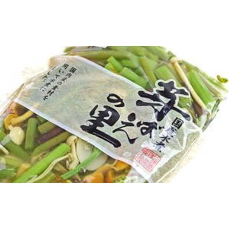 山菜ミックス 80g (みず・わらび・えのき・たけのこ・なめこが入った水煮)(芽ばえの里)山菜独特の食感と風味がたまらない国産水煮。