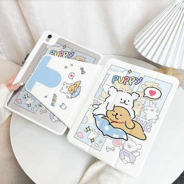【熱賣爆款✨】線條小狗保護殼 720°旋轉ipad2025保護套9/10/11代筆槽mini6亞克力pro線條狗air7
