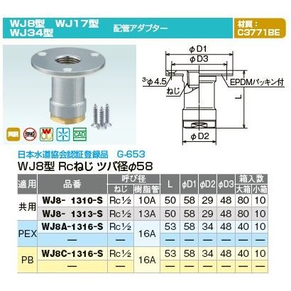 オンダ製作所【WJ8-1313-S】ダブルロックジョイント WJ8型 Rcねじ ツバ