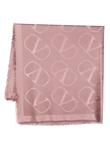 Valentino Garavani - VLogo-jacquard twill shawl - women - Wool/Silk - One Size - Pink