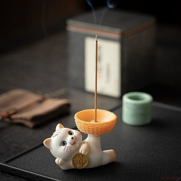桃園出貨✨可愛小貓線香爐家用室內香插茶室香託香插底座茶桌家居擺件香薰爐