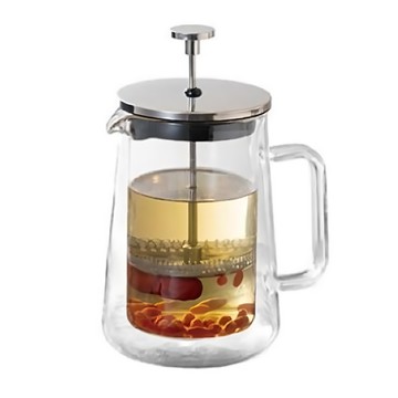 HouseKeeper 妙管家 雙層沖茶器 附壓桿 + 濾網  600ml  1個  玻璃 透明色