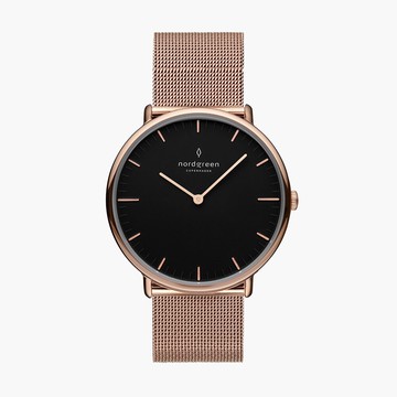 Nordgreen Native本真 黑面玫瑰金米蘭帶腕錶36mm(NR36RGMEROBL)