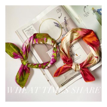 外貿絲巾 斜紋真絲印花特小方巾發帶領巾頭巾圍巾 馬尾辮綁包手柄