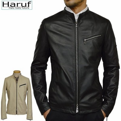 ハルフ レザージャケット メンズ 革ジャン ライダースジャケット 本革 シングルライダース ラムレザー 皮ジャン ノーカラー ブラック 黒 ホワイト 白 Us191 メンズ ブラック Ll Haruf 通販 Lineポイント最大get Lineショッピング