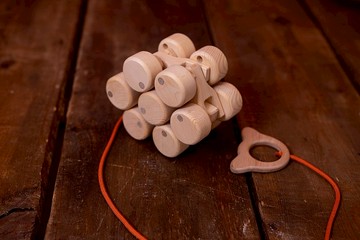 拉動木製毛毛蟲玩具 - 14 個輪子，兒童生日禮物，蒙特梭利玩具