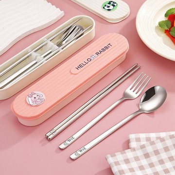 🌸臺灣出貨💖316L不鏽鋼筷子勺子叉子套裝便攜式餐具上班族一人專用學生收納盒