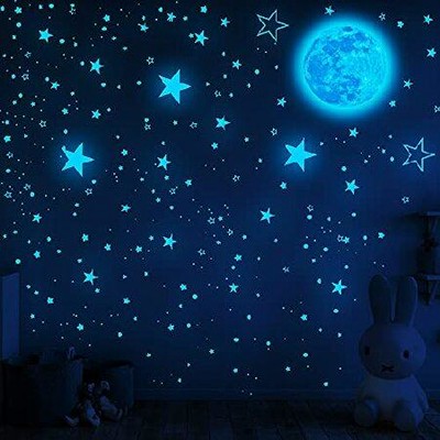 1049Pcs Glow in The Dark Stars and Moon for Ceiling, Wall Bedroom Chirldren's Room Stickers Decals Decor, Boys ＆ Girls' Gifts (Stars and Moon of Blue