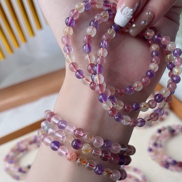 【龍騰彩岩】開運招財通通來 紫水晶 金髮晶 草莓晶 3色手珠 手鍊 單圈 三圈 穿搭超方便 美美的 好運跟著來 招財好運