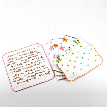 台灣製 搖花邊印花圖案紗布方巾 單條  隨機出貨 達興織造