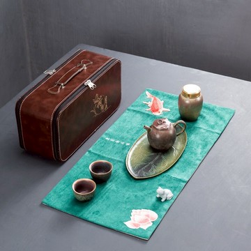 一壺兩杯旅行茶具茶席干泡茶盤復古便攜式包茶藝表演功夫茶壺日式