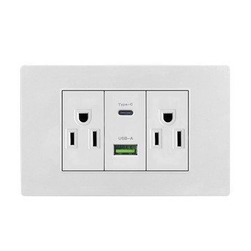 🎉熱賣好物🎉​118型臺灣開關插座面板 美規標15A插座帶USB+type C口美式暗裝面板