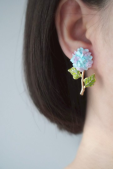復古風葉子繡球花 耳環/耳夾 奶油黏土擠花 可客製