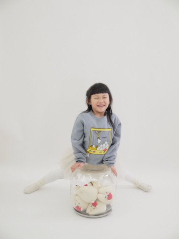 Kid-麻糬兔娃娃機-刷毛大學T Sweatshirt (藍灰)