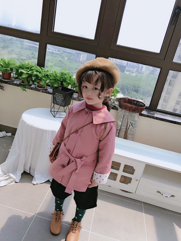 春秋新款 可愛蝴蝶結裝飾女童百搭外套兒童舒適寬松翻領上衣1入
